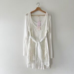 SCANDAL ITALY | NWT Long Sleeve Bohemian White Mini Dress | M/L
